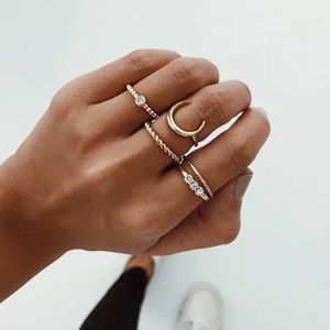“Light Dreamer” Boho Gold Diamond Moon Ring Set